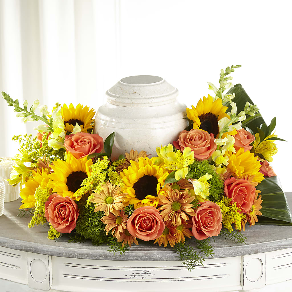 Faithful Sunflower Cremation Adornment – GEHRKE FLORAL & GREENHOUSES, Mondovi WI