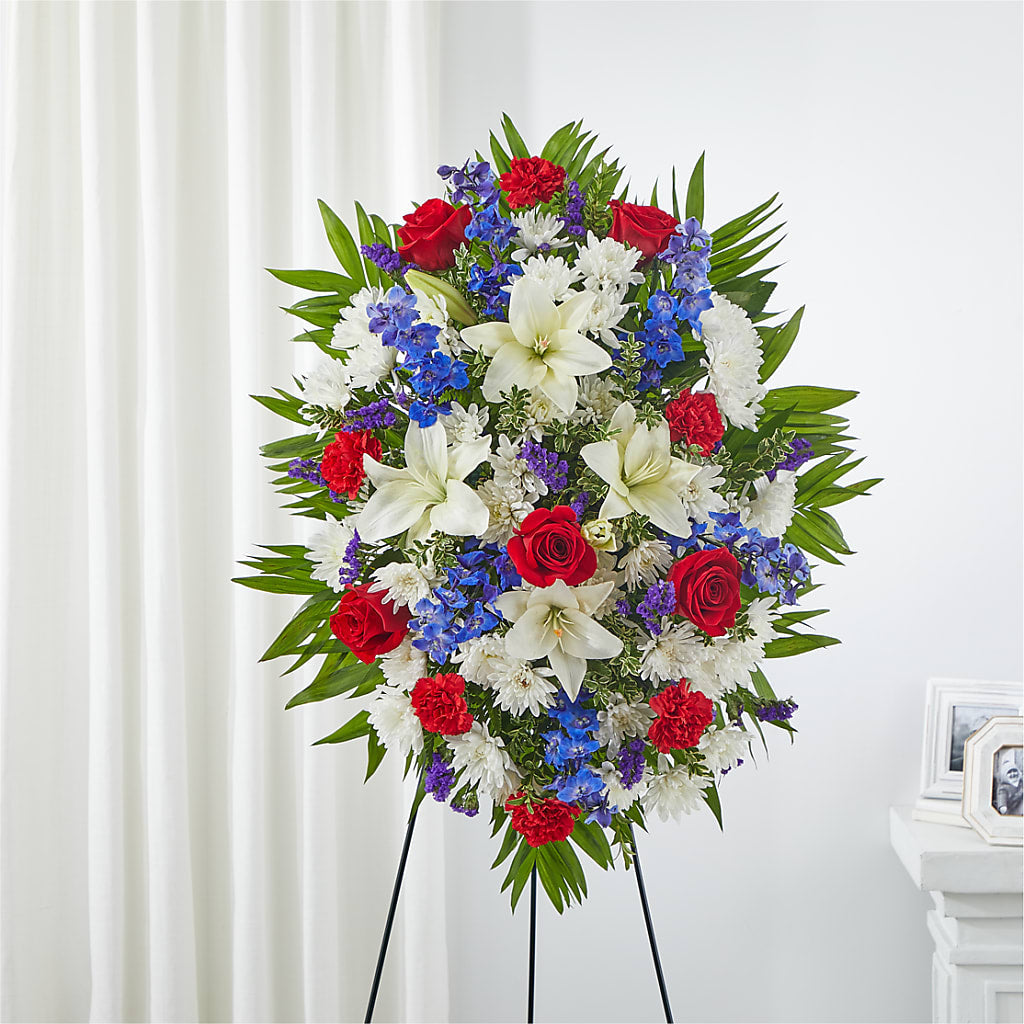 Cherished Service Standing Spray – GEHRKE FLORAL & GREENHOUSES, Mondovi WI