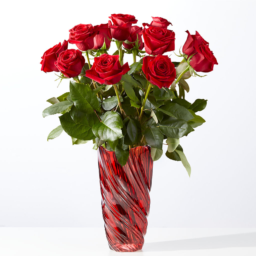 Classic Love Red Rose Bouquet with Luxe Swirl Vase – GEHRKE FLORAL & GREENHOUSES, Mondovi WI