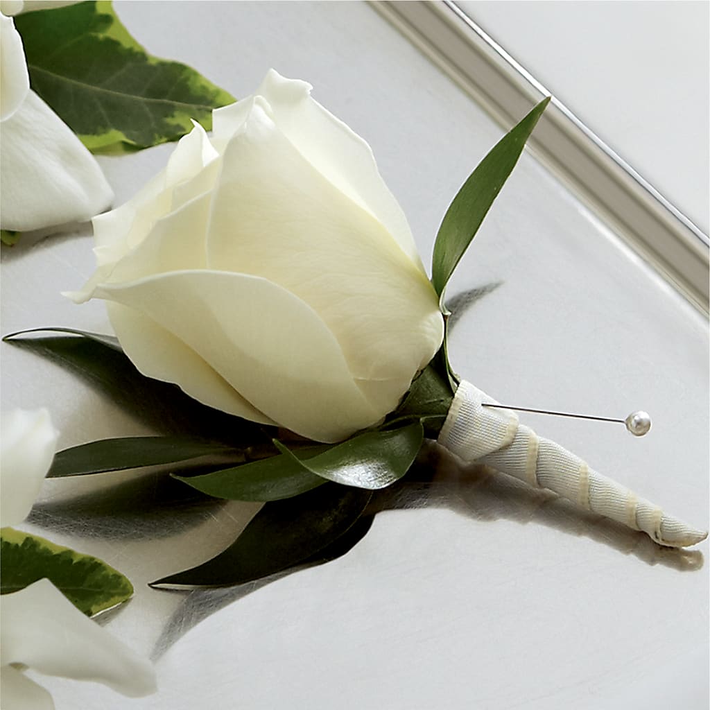 White Rose Boutonniere – GEHRKE FLORAL & GREENHOUSES, Mondovi WI