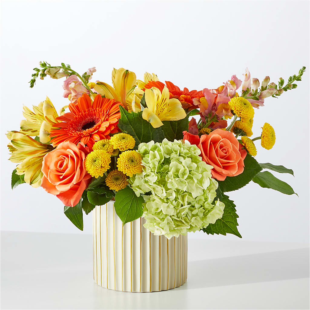 Autumn Sunshine Bouquet with Ivory Vase – GEHRKE FLORAL & GREENHOUSES, Mondovi WI