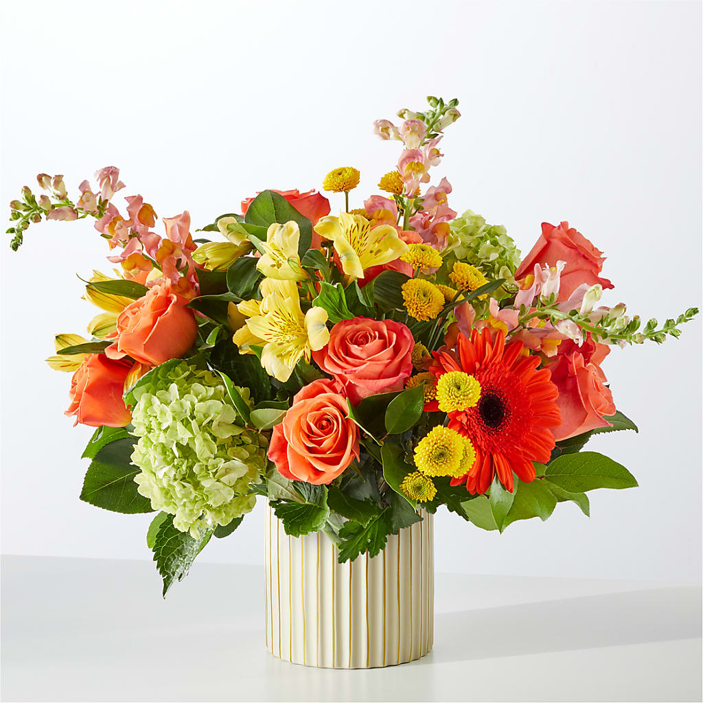 Autumn Sunshine Bouquet with Ivory Vase – GEHRKE FLORAL & GREENHOUSES, Mondovi WI