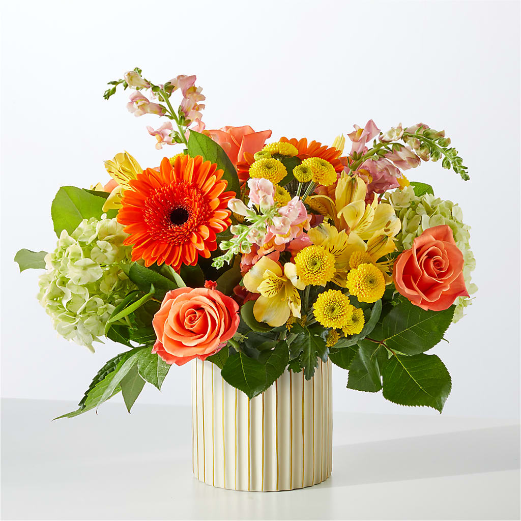 Autumn Sunshine Bouquet with Ivory Vase – GEHRKE FLORAL & GREENHOUSES, Mondovi WI