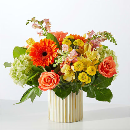 Autumn Sunshine Bouquet with Ivory Vase – GEHRKE FLORAL & GREENHOUSES, Mondovi WI