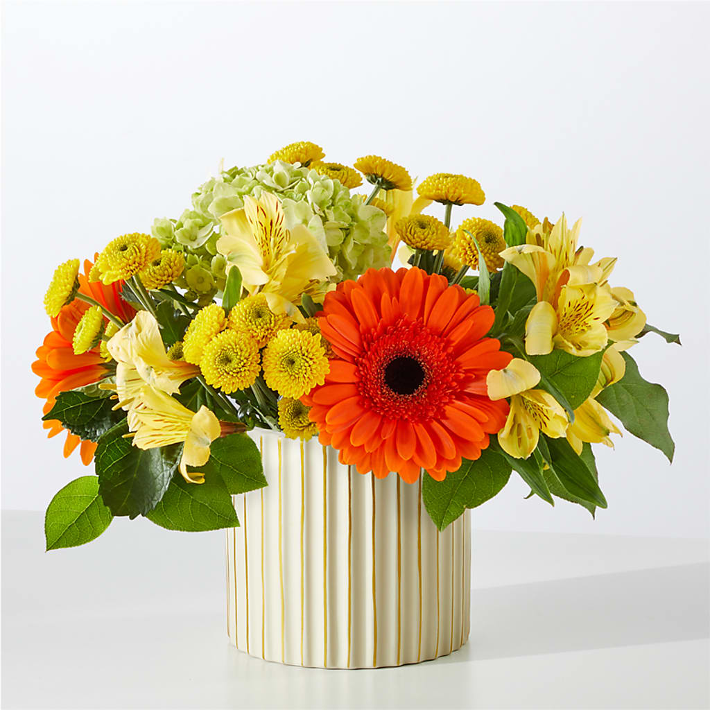 Autumn Sunshine Bouquet with Ivory Vase – GEHRKE FLORAL & GREENHOUSES, Mondovi WI