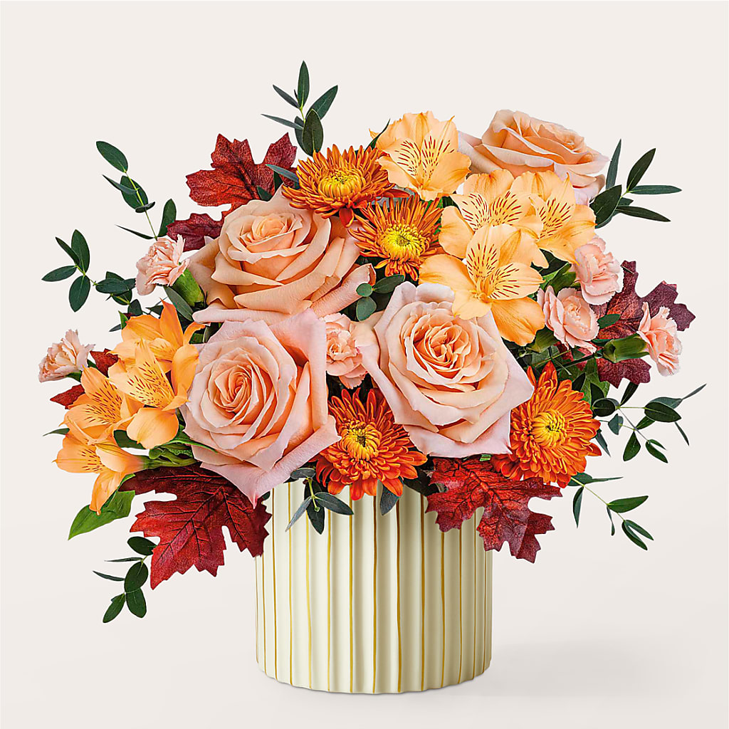 Spiced Latte Bouquet with Ivory Vase – GEHRKE FLORAL & GREENHOUSES, Mondovi WI