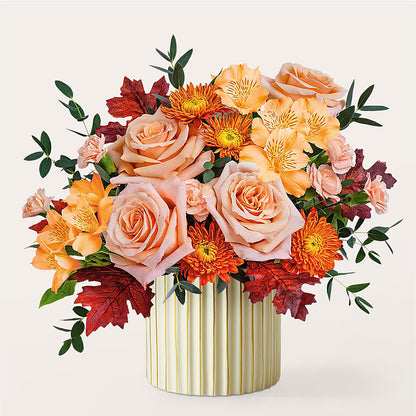 Spiced Latte Bouquet with Ivory Vase – GEHRKE FLORAL & GREENHOUSES, Mondovi WI