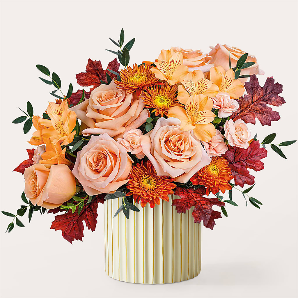 Spiced Latte Bouquet with Ivory Vase – GEHRKE FLORAL & GREENHOUSES, Mondovi WI