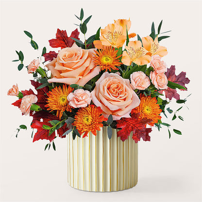 Spiced Latte Bouquet with Ivory Vase – GEHRKE FLORAL & GREENHOUSES, Mondovi WI